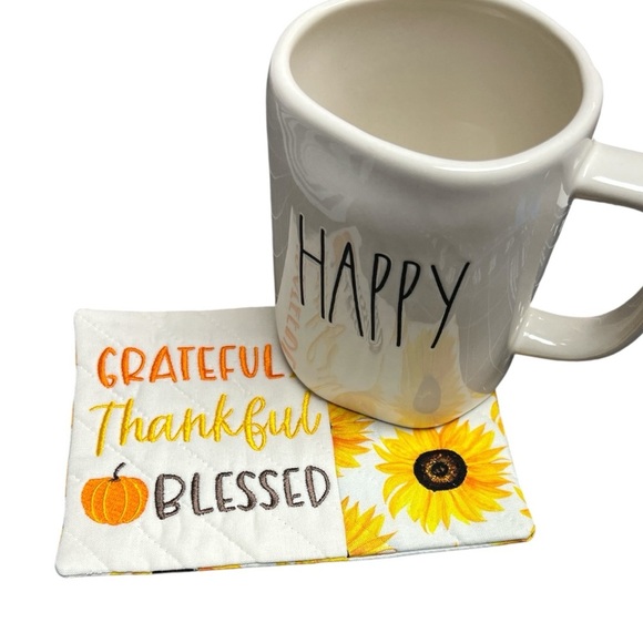 Hand Crafted Mug Rug Coaster Embroidered Cotton Fabric Padded Absorbs Liquid - Picture 10 of 10